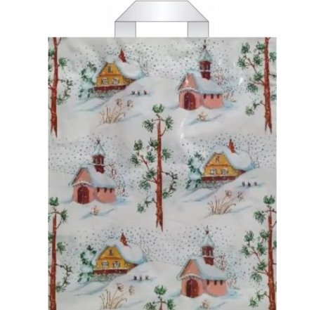 Taška igelitová s uchem zimní chaloupky