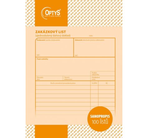 Zakázkový list A5 propis OP 1085