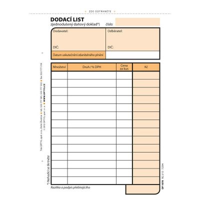 Dodací list A6 OP 1078 propis