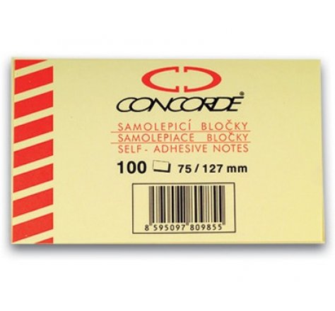 Bloček samolep žlutý 75x127 conc