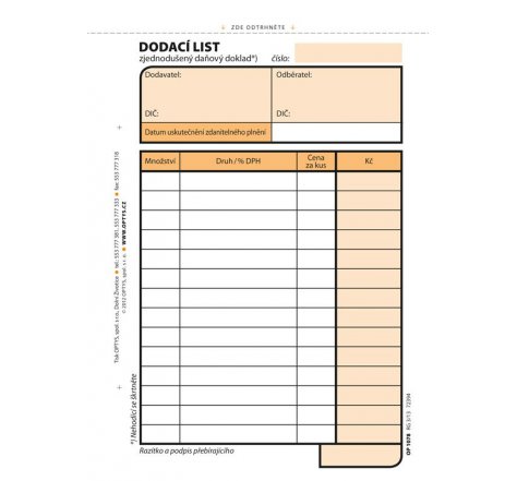 Dodací list A6 OP 1078 propis