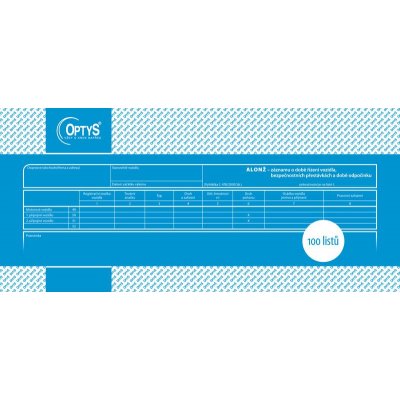 Záznam o době řízení vozidla ALONŽ OP 1167