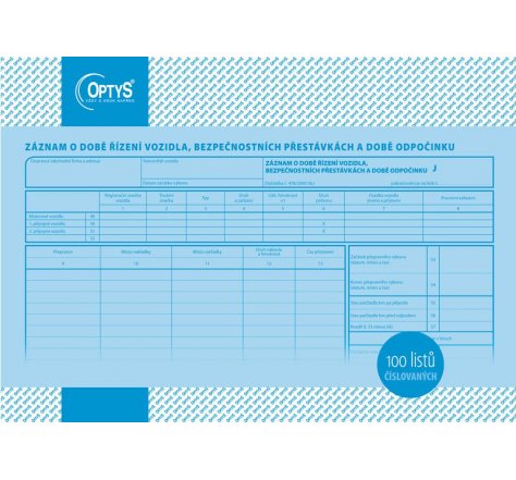 Záznam o době řízení vozidla ND OP 1166