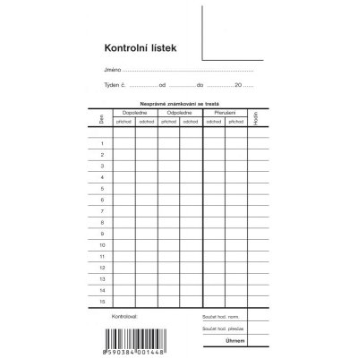 Kontrolní lístek - píchačka OP1144