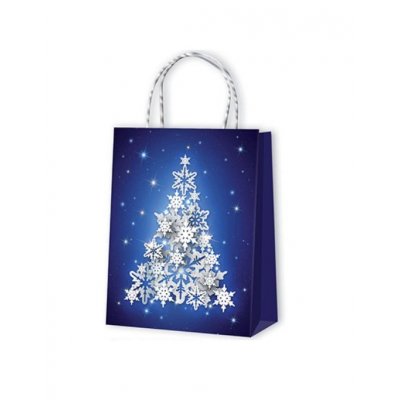 Taška vánoční střední modrá vločky