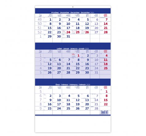 Kalendář nástěnný tříměsíční modrý H