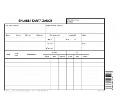 Skladová karta A5  OP 1017