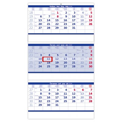 Kalendář nástěnný tříměsíční modrý H
