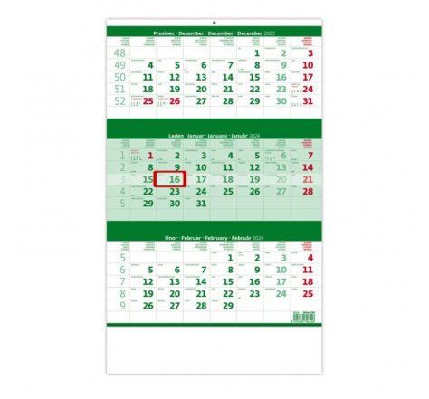 Kalendář nástěnný tříměsíční  zelený   H