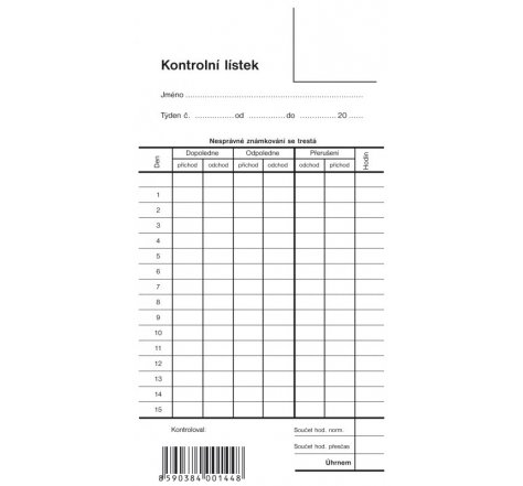 Kontrolní lístek - píchačka OP1144