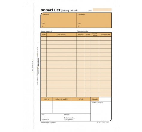 Dodací list A5 OP 1077 SP