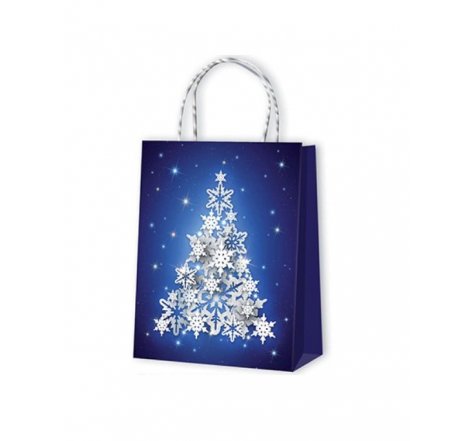 Taška vánoční střední modrá vločky
