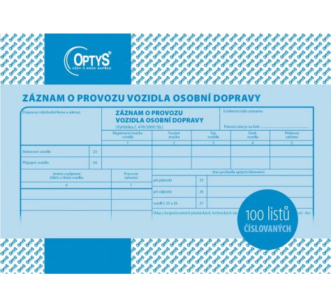 Záznam o provozu vozidla osobní dopravy OP 1177